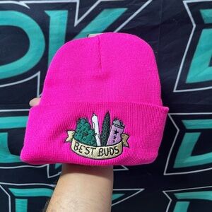 Pink Beanie with Best Buds Embroidery